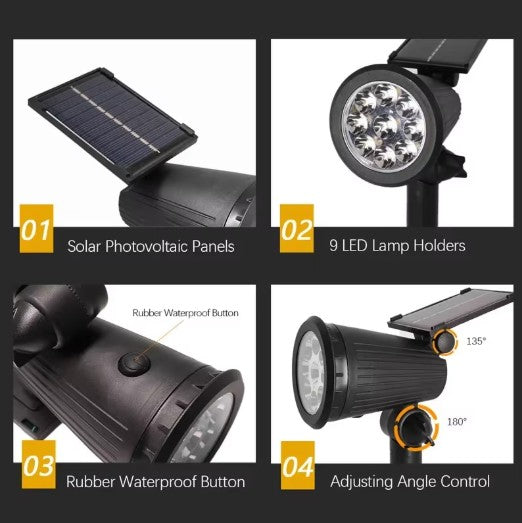 Lampy solarne LED reflektorowe do ogrodu – regulowane